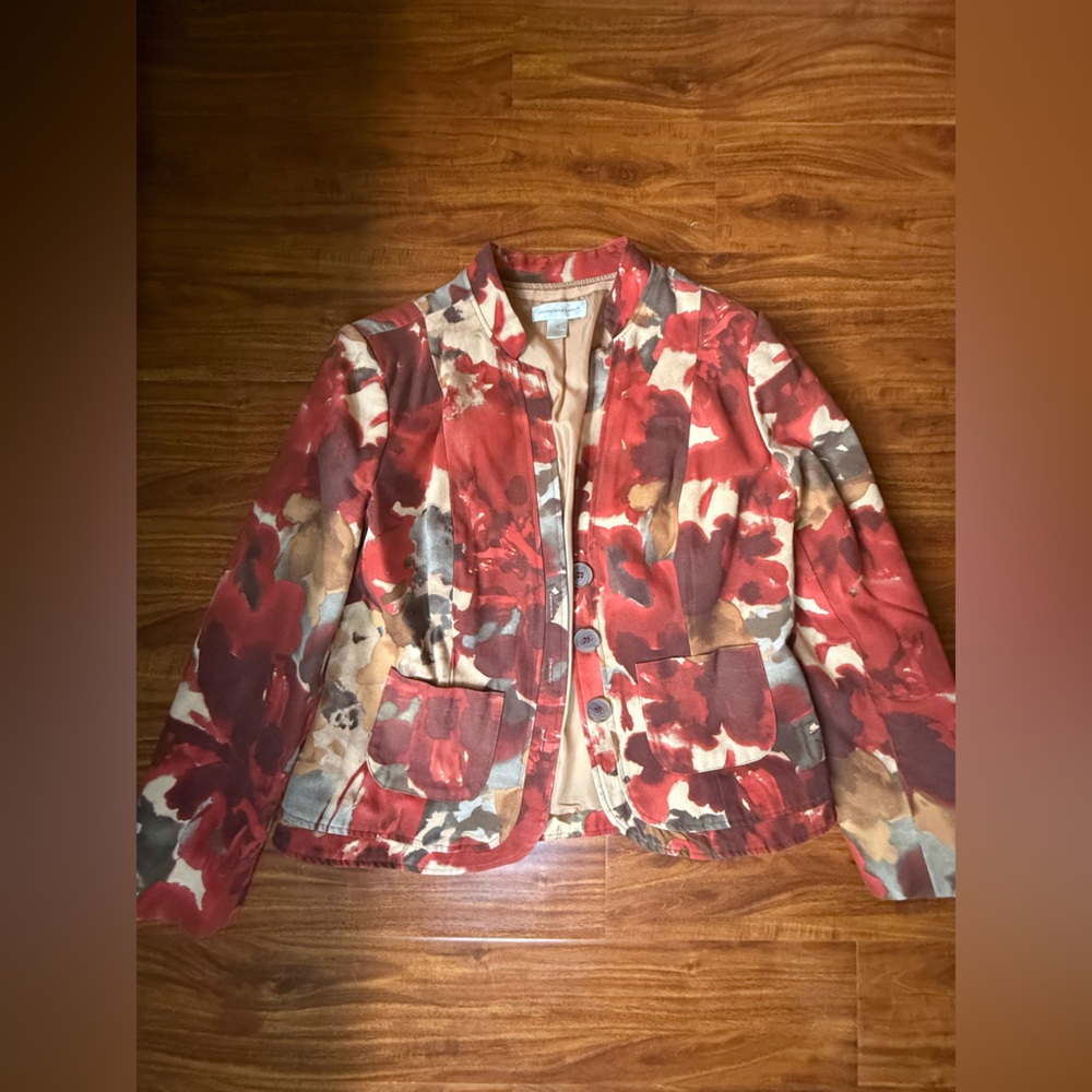 Christopher & Banks Red and Tan Floral Blazer